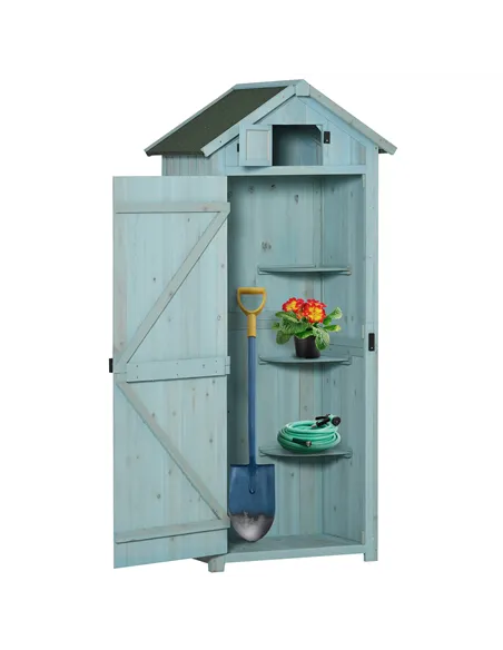 Outsunny Garden Shed Vertical Utility 3 Shelves Shed Wood Outdoor Garden Tool Storage Unit Storage Cabinet, 77 x 54.2 x 179cm - 