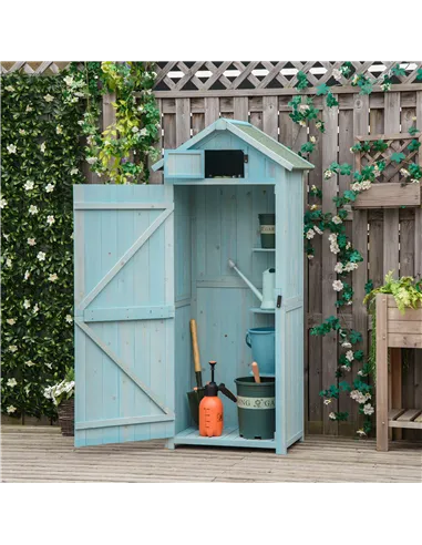 Outsunny Garden Shed Vertical Utility 3 Shelves Shed Wood Outdoor Garden Tool Storage Unit Storage Cabinet, 77 x 54.2 x 179cm - 