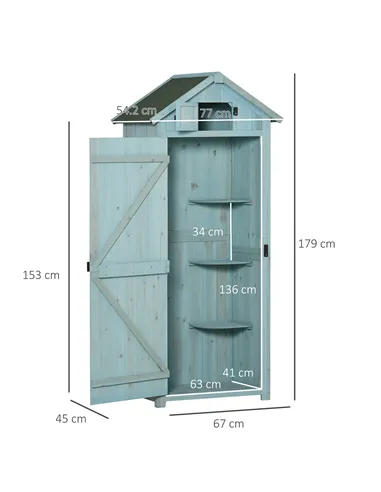 Outsunny Garden Shed Vertical Utility 3 Shelves Shed Wood Outdoor Garden Tool Storage Unit Storage Cabinet, 77 x 54.2 x 179cm - 