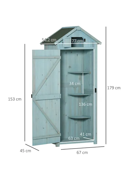 Outsunny Garden Shed Vertical Utility 3 Shelves Shed Wood Outdoor Garden Tool Storage Unit Storage Cabinet, 77 x 54.2 x 179cm - 