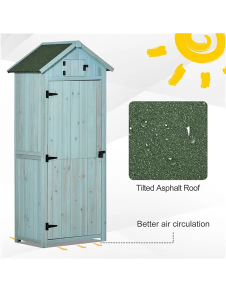 Outsunny Garden Shed Vertical Utility 3 Shelves Shed Wood Outdoor Garden Tool Storage Unit Storage Cabinet, 77 x 54.2 x 179cm - 