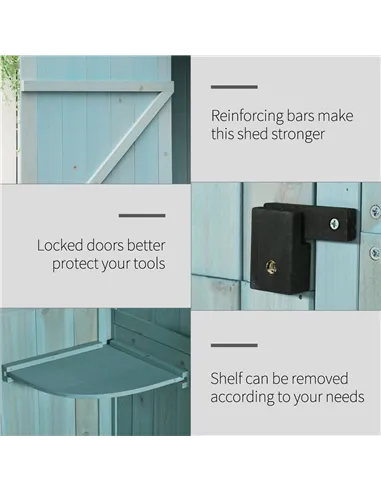 Outsunny Garden Shed Vertical Utility 3 Shelves Shed Wood Outdoor Garden Tool Storage Unit Storage Cabinet, 77 x 54.2 x 179cm - 