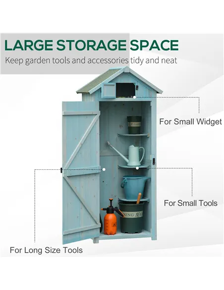 Outsunny Garden Shed Vertical Utility 3 Shelves Shed Wood Outdoor Garden Tool Storage Unit Storage Cabinet, 77 x 54.2 x 179cm - 