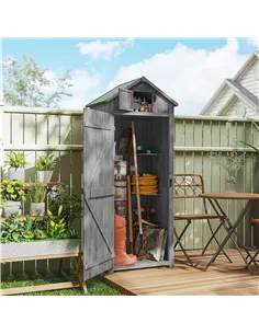 Outsunny Wooden Garden Shed, Utility Outdoor Small Shed with Lockable Double Doors, Shelves and Roof Hatch, Grey 2