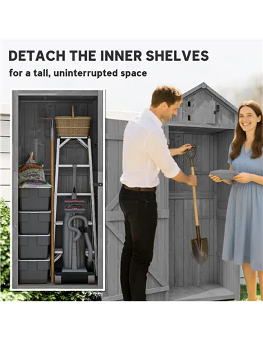 Outsunny Wooden Garden Shed, Utility Outdoor Small Shed with Lockable Double Doors, Shelves and Roof Hatch, Grey