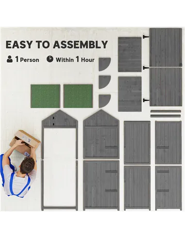 Outsunny Wooden Garden Shed, Utility Outdoor Small Shed with Lockable Double Doors, Shelves and Roof Hatch, Grey