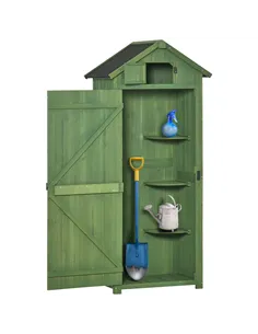 Outsunny Small Shed, Tall Slim Wooden Garden Shed with 3 Removable Shelves and Roof Hatch, Compact Outdoor Tool Storage Cabinet 