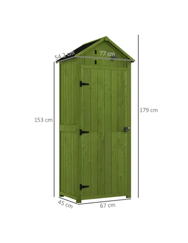 Outsunny Small Shed, Tall Slim Wooden Garden Shed with 3 Removable Shelves and Roof Hatch, Compact Outdoor Tool Storage Cabinet 
