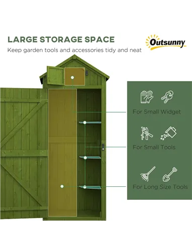 Outsunny Small Shed, Tall Slim Wooden Garden Shed with 3 Removable Shelves and Roof Hatch, Compact Outdoor Tool Storage Cabinet 