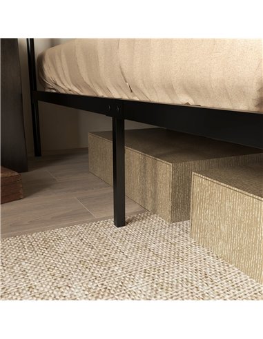 HOMCOM 4.8ft Double Bed Frame with Industrial Wood Headboard, Steel Slat Support and 25.5cm Underbed Storage Space, 145 x 199cm,