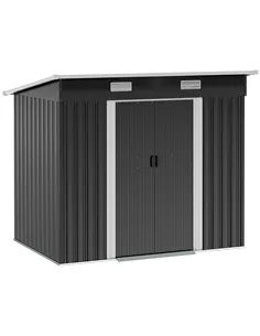 Outsunny 7 x 4ft Outdoor Storage Shed with Foundation Kit, Lean to Metal Garden Shed for Log, Rubbish Bin, Tool, Lawnmower, Bike