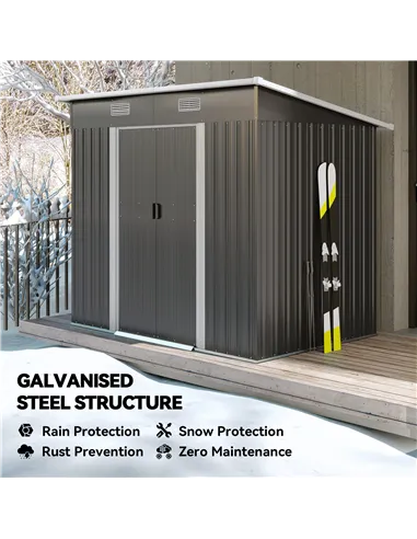 Outsunny 7 x 4ft Outdoor Storage Shed with Foundation Kit, Lean to Metal Garden Shed for Log, Rubbish Bin, Tool, Lawnmower, Bike