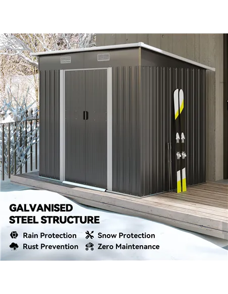 Outsunny 7 x 4ft Outdoor Storage Shed with Foundation Kit, Lean to Metal Garden Shed for Log, Rubbish Bin, Tool, Lawnmower, Bike