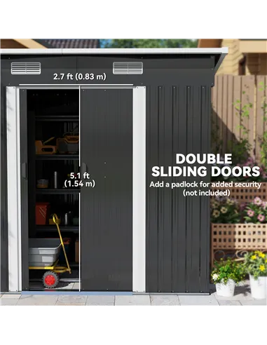 Outsunny 7 x 4ft Outdoor Storage Shed with Foundation Kit, Lean to Metal Garden Shed for Log, Rubbish Bin, Tool, Lawnmower, Bike