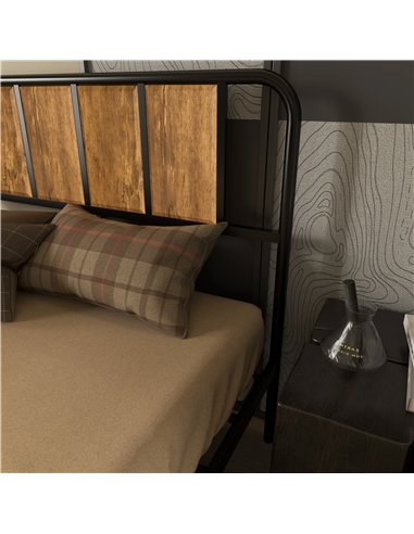 HOMCOM 4.8ft Double Bed Frame with Industrial Wood Headboard, Steel Slat Support and 25.5cm Underbed Storage Space, 145 x 199cm,