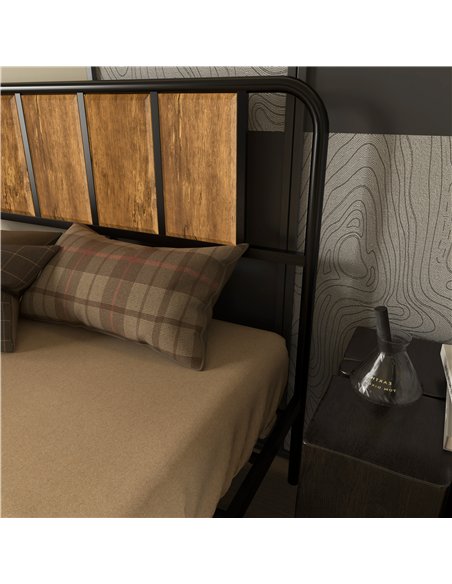 HOMCOM 4.8ft Double Bed Frame with Industrial Wood Headboard, Steel Slat Support and 25.5cm Underbed Storage Space, 145 x 199cm,