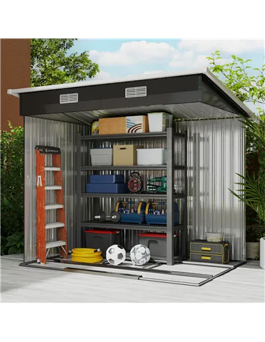 Outsunny 7 x 4ft Outdoor Storage Shed with Foundation Kit, Lean to Metal Garden Shed for Log, Rubbish Bin, Tool, Lawnmower, Bike