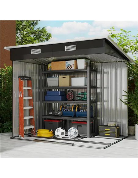 Outsunny 7 x 4ft Outdoor Storage Shed with Foundation Kit, Lean to Metal Garden Shed for Log, Rubbish Bin, Tool, Lawnmower, Bike