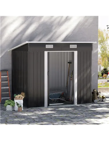 Outsunny 7 x 4ft Outdoor Storage Shed with Foundation Kit, Lean to Metal Garden Shed for Log, Rubbish Bin, Tool, Lawnmower, Bike