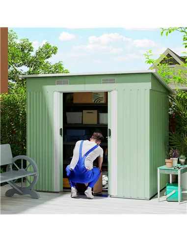 Outsunny 7 x 4ft Outdoor Garden Metal Storage Shed, Tool Storage Box for Backyard, Patio and Lawn, Light Green