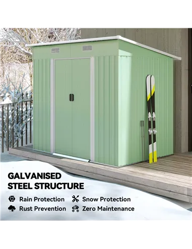 Outsunny 7 x 4ft Outdoor Garden Metal Storage Shed, Tool Storage Box for Backyard, Patio and Lawn, Light Green