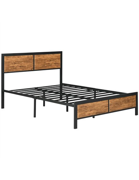 HOMCOM Industrial Double Bed Frame, 5FT Steel Bed Base with Headboard, Footboard, Slatted Support and Under Bed Storage, 142 x 1