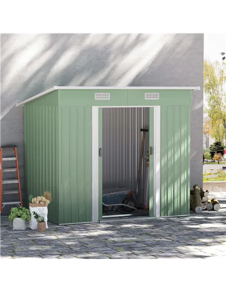 Outsunny 7 x 4ft Outdoor Garden Metal Storage Shed, Tool Storage Box for Backyard, Patio and Lawn, Light Green