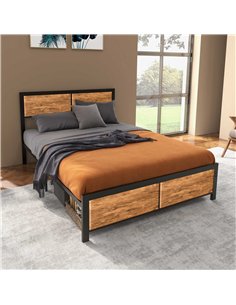 HOMCOM Industrial Double Bed Frame, 5FT Steel Bed Base with Headboard, Footboard, Slatted Support and Under Bed Storage, 142 x 1 2