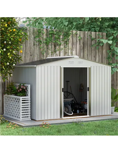Outsunny Metal Bike Shed, Mobility Scooter Shed House with Foundation Kit, Ventilation, Doors, 9 x 6FT, Silver