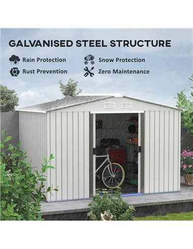 Outsunny Metal Bike Shed, Mobility Scooter Shed House with Foundation Kit, Ventilation, Doors, 9 x 6FT, Silver