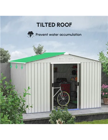 Outsunny Metal Bike Shed, Mobility Scooter Shed House with Foundation Kit, Ventilation, Doors, 9 x 6FT, Silver