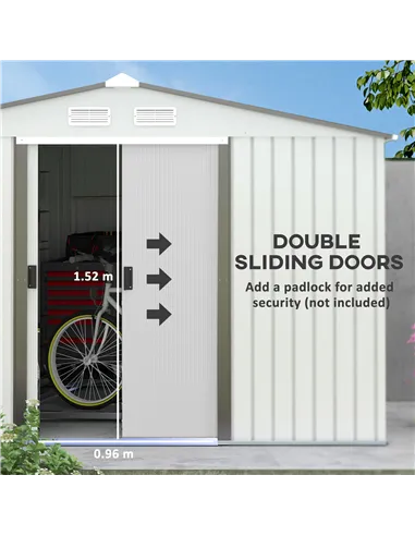 Outsunny Metal Bike Shed, Mobility Scooter Shed House with Foundation Kit, Ventilation, Doors, 9 x 6FT, Silver