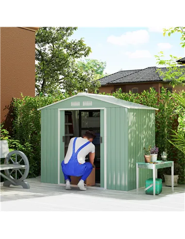 Outsunny 7 x 4ft Metal Garden Shed, Outdoor Storage Tool House with Ventilation Slots, Foundation Kit and Lockable Double Doors,