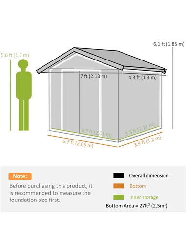 Outsunny 7 x 4ft Metal Garden Shed, Outdoor Storage Tool House with Ventilation Slots, Foundation Kit and Lockable Double Doors,