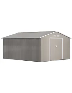 Outsunny 13 x 11ft Large Garden Shed, Mental Garden Storage Shed with Foundation Kit Ventilation & Doors, Light Grey