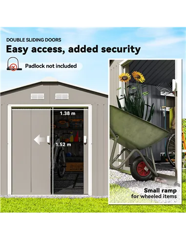 Outsunny 13 x 11ft Large Garden Shed, Mental Garden Storage Shed with Foundation Kit Ventilation & Doors, Light Grey
