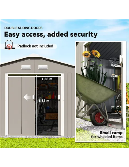Outsunny 13 x 11ft Large Garden Shed, Mental Garden Storage Shed with Foundation Kit Ventilation & Doors, Light Grey