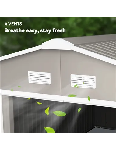 Outsunny 13 x 11ft Large Garden Shed, Mental Garden Storage Shed with Foundation Kit Ventilation & Doors, Light Grey