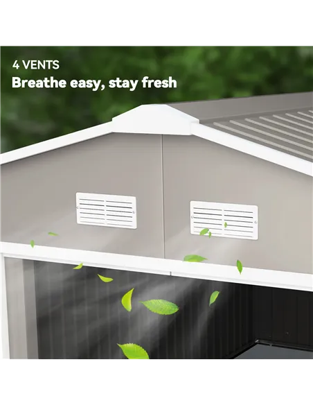 Outsunny 13 x 11ft Large Garden Shed, Mental Garden Storage Shed with Foundation Kit Ventilation & Doors, Light Grey