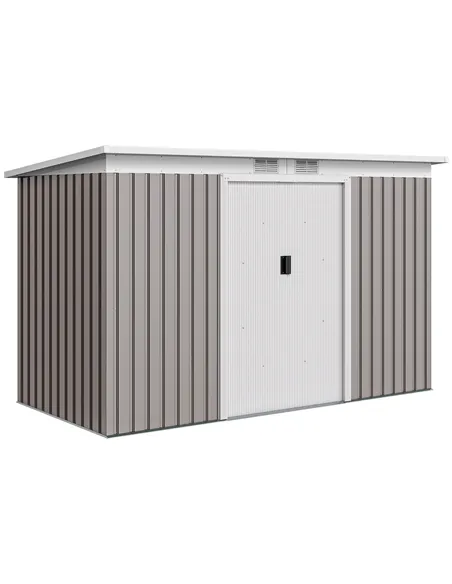 Outsunny Corrugated Garden Metal Storage Shed Outdoor Equipment Tool Box with Kit Ventilation Doors 9x 4FT Light Grey