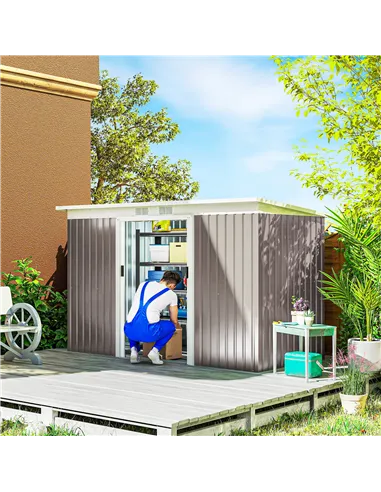 Outsunny Corrugated Garden Metal Storage Shed Outdoor Equipment Tool Box with Kit Ventilation Doors 9x 4FT Light Grey