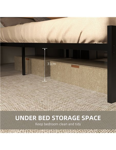 HOMCOM Industrial Double Bed Frame, 5FT Steel Bed Base with Headboard, Footboard, Slatted Support and Under Bed Storage, 142 x 1