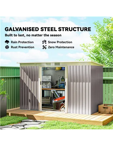 Outsunny Corrugated Garden Metal Storage Shed Outdoor Equipment Tool Box with Kit Ventilation Doors 9x 4FT Light Grey