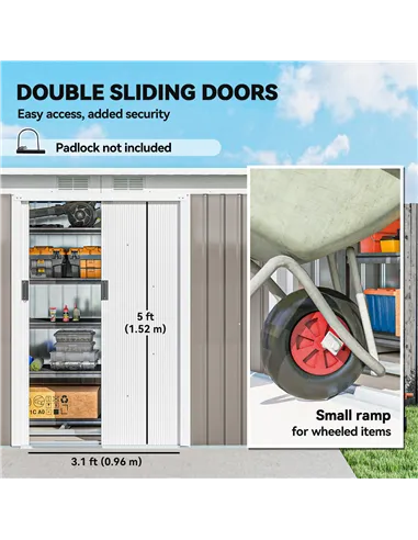 Outsunny Corrugated Garden Metal Storage Shed Outdoor Equipment Tool Box with Kit Ventilation Doors 9x 4FT Light Grey