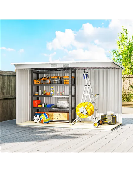 Outsunny Corrugated Garden Metal Storage Shed Outdoor Equipment Tool Box with Kit Ventilation Doors 9x 4FT Light Grey