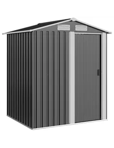 Outsunny Garden Metal Tool Storage Shed with Sliding Door, Sloped Roof and Foundation Kit, 152 x 132 x 188cm, Grey