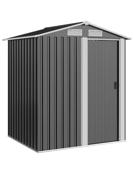 Outsunny Garden Metal Tool Storage Shed with Sliding Door, Sloped Roof and Foundation Kit, 152 x 132 x 188cm, Grey