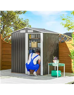 Outsunny Garden Metal Tool Storage Shed with Sliding Door, Sloped Roof and Foundation Kit, 152 x 132 x 188cm, Grey 2