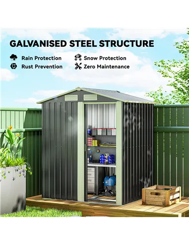 Outsunny Garden Metal Tool Storage Shed with Sliding Door, Sloped Roof and Foundation Kit, 152 x 132 x 188cm, Grey