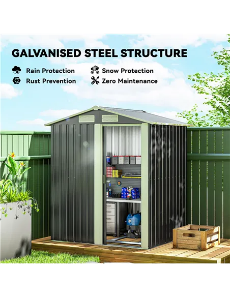 Outsunny Garden Metal Tool Storage Shed with Sliding Door, Sloped Roof and Foundation Kit, 152 x 132 x 188cm, Grey